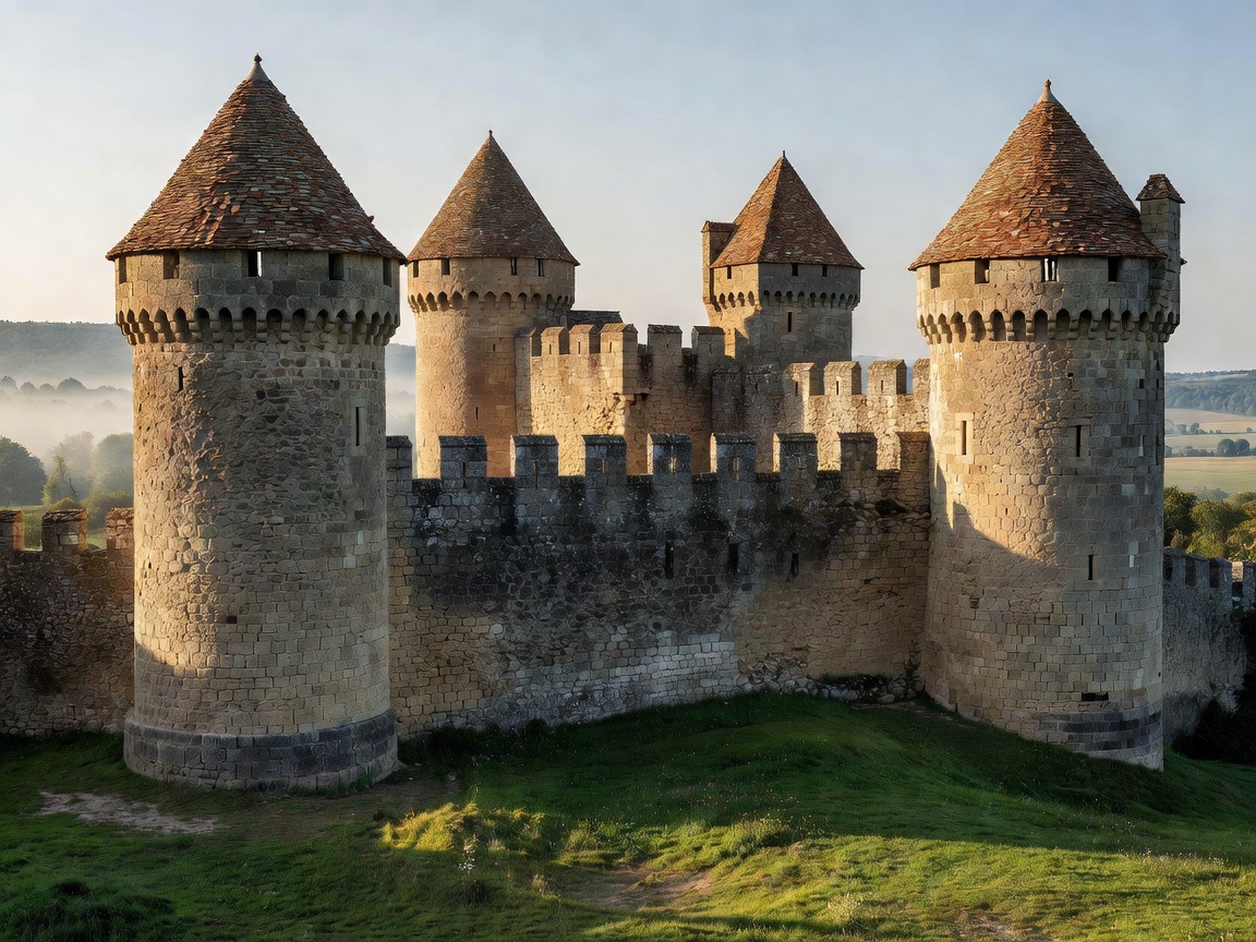 Fortified medieval towers and battlements of Carcassonne citadel France