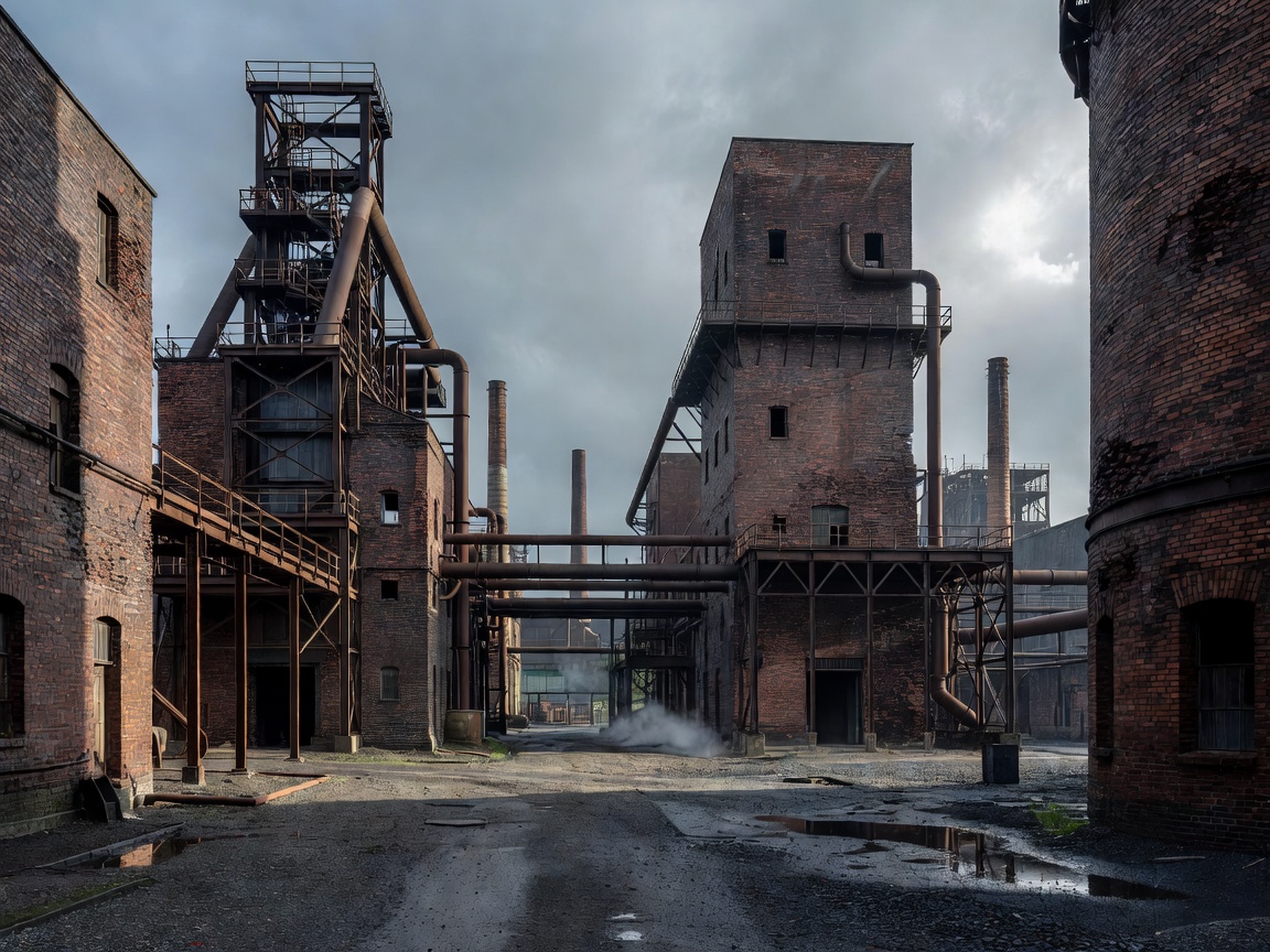 Iron and steel industrial heritage architecture with brick blast furnaces in Germany