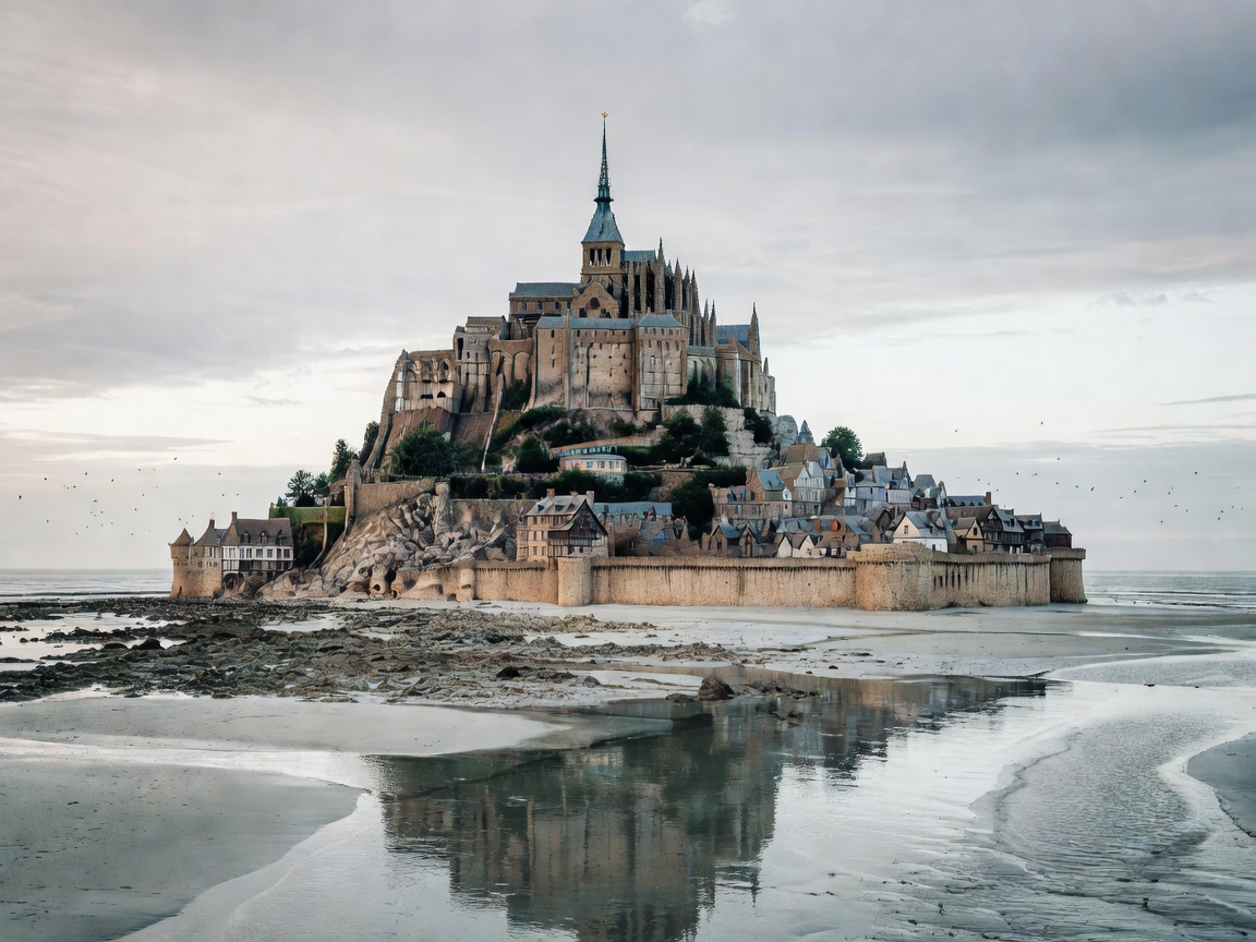 Mont Saint-Michel tidal medieval sanctuary rising over Normandy coast