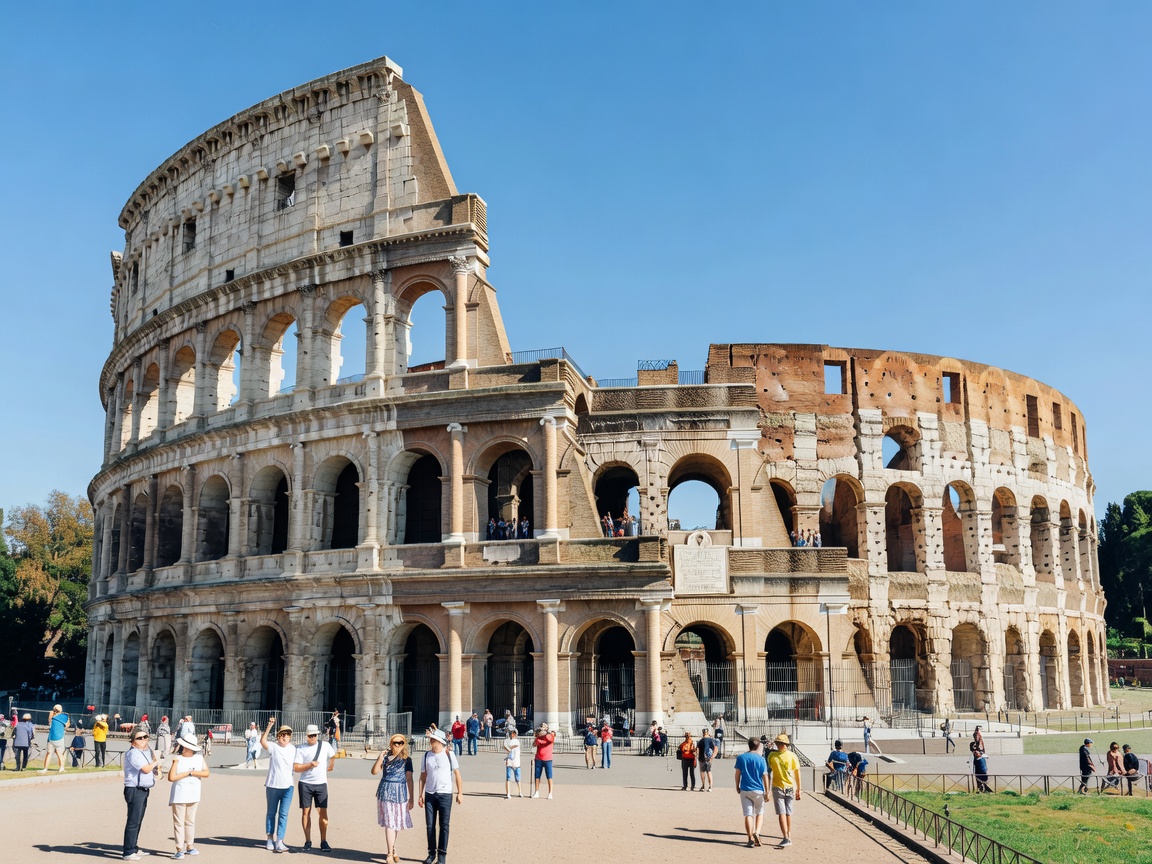 The Flavian Amphitheatre Colosseum in Rome Italy under golden sunlight